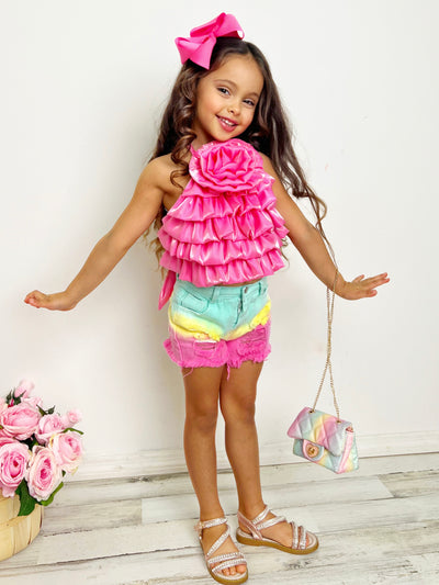 In Full Bloom Pink Rose Tiered Top And Shorts Set