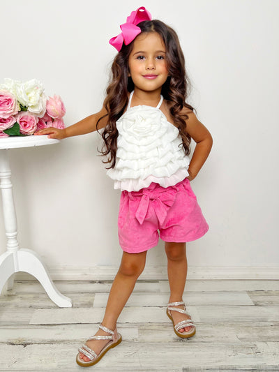 My Darling Blossom White Rosette Tiered Top And Shorts Set