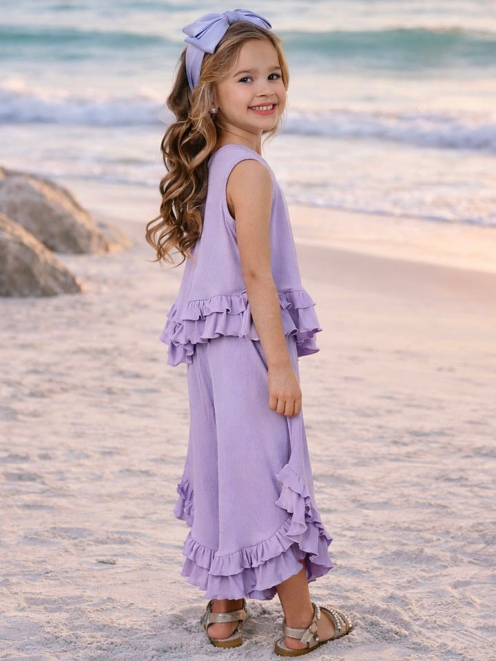 girls beach outfit lavender wide leg pants