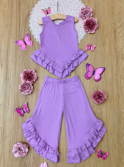 Mia Belle Girls Lilac Ruffle Pants Set | Girls Spring Outfits