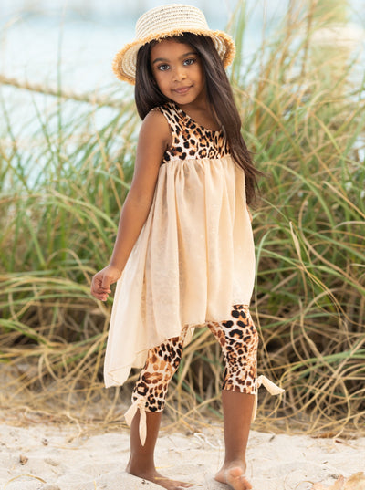 Mia Belle Girls Leopard Print Hi-Lo Tunic And Legging Set 