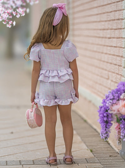 Mia Belle Girls Pastel Tweed Top And Short Set | Girls Elevated Casual