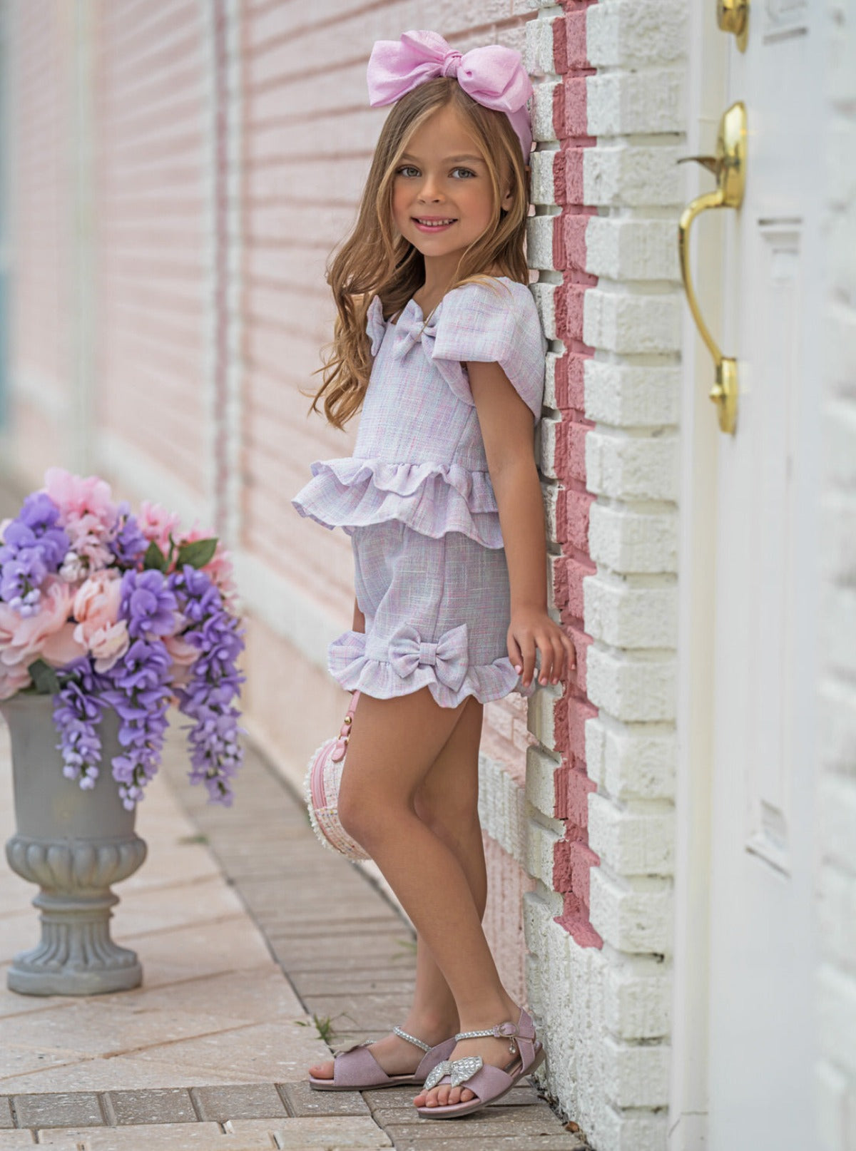 Mia Belle Girls Pastel Tweed Top And Short Set | Girls Elevated Casual