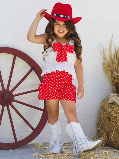 Mia Belle Girls Lace Top and Ruffle Short Set | Girls Spring Outfits
