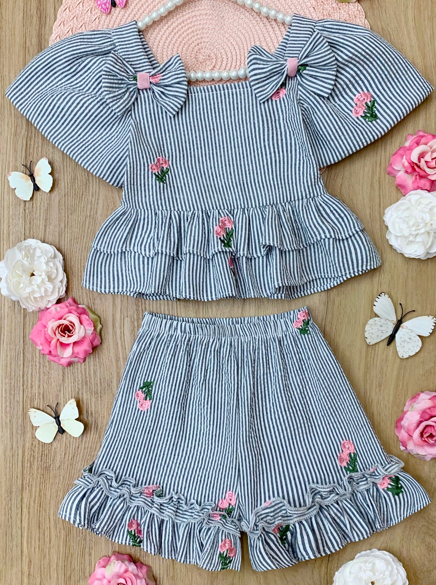 Mia Belle Girls Striped Top And Short Set | Girls Spring Outfits