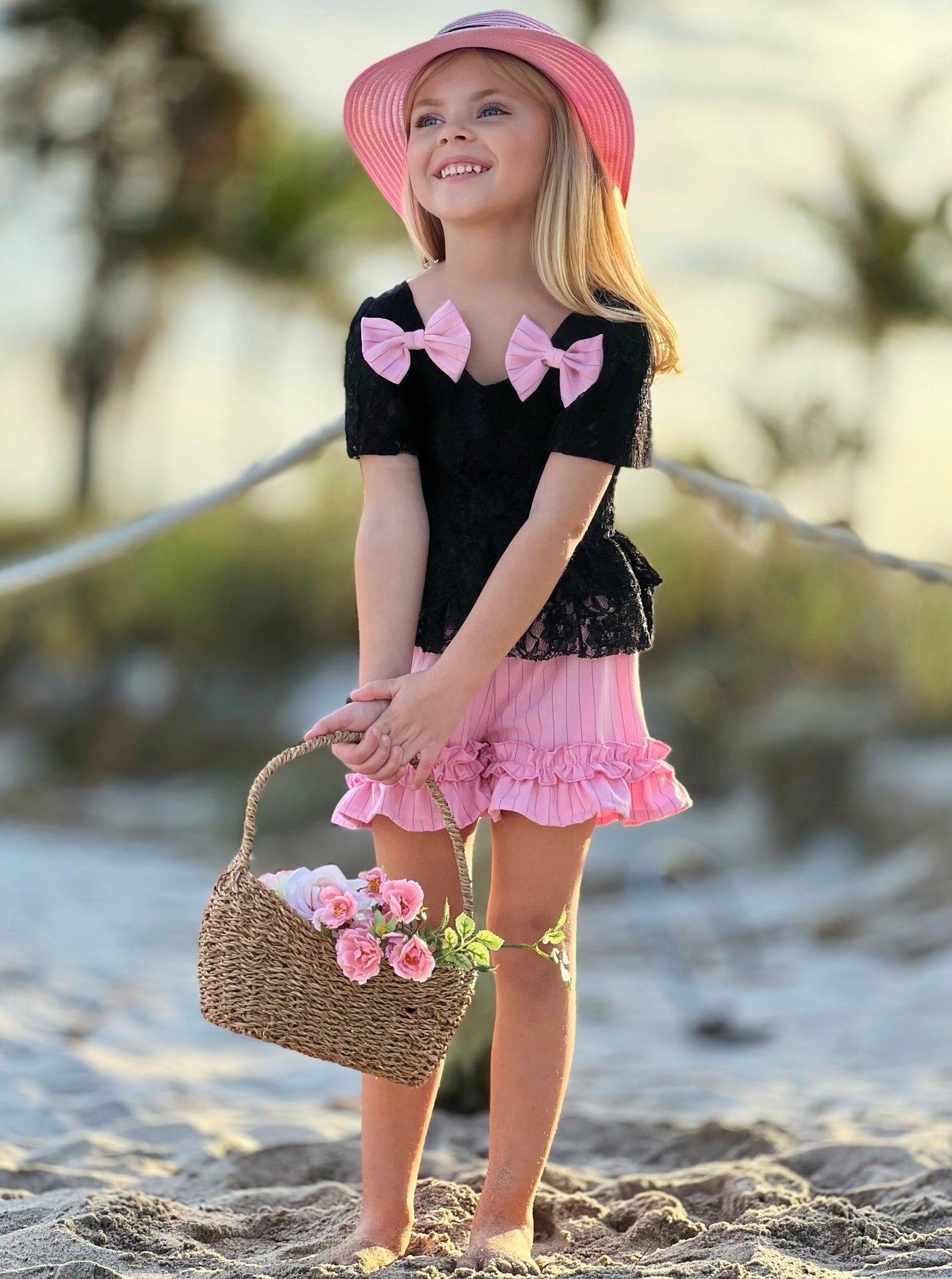 Mia Belle Girls Lace Top And Ruffle Short Set | Girls Spring Outfits