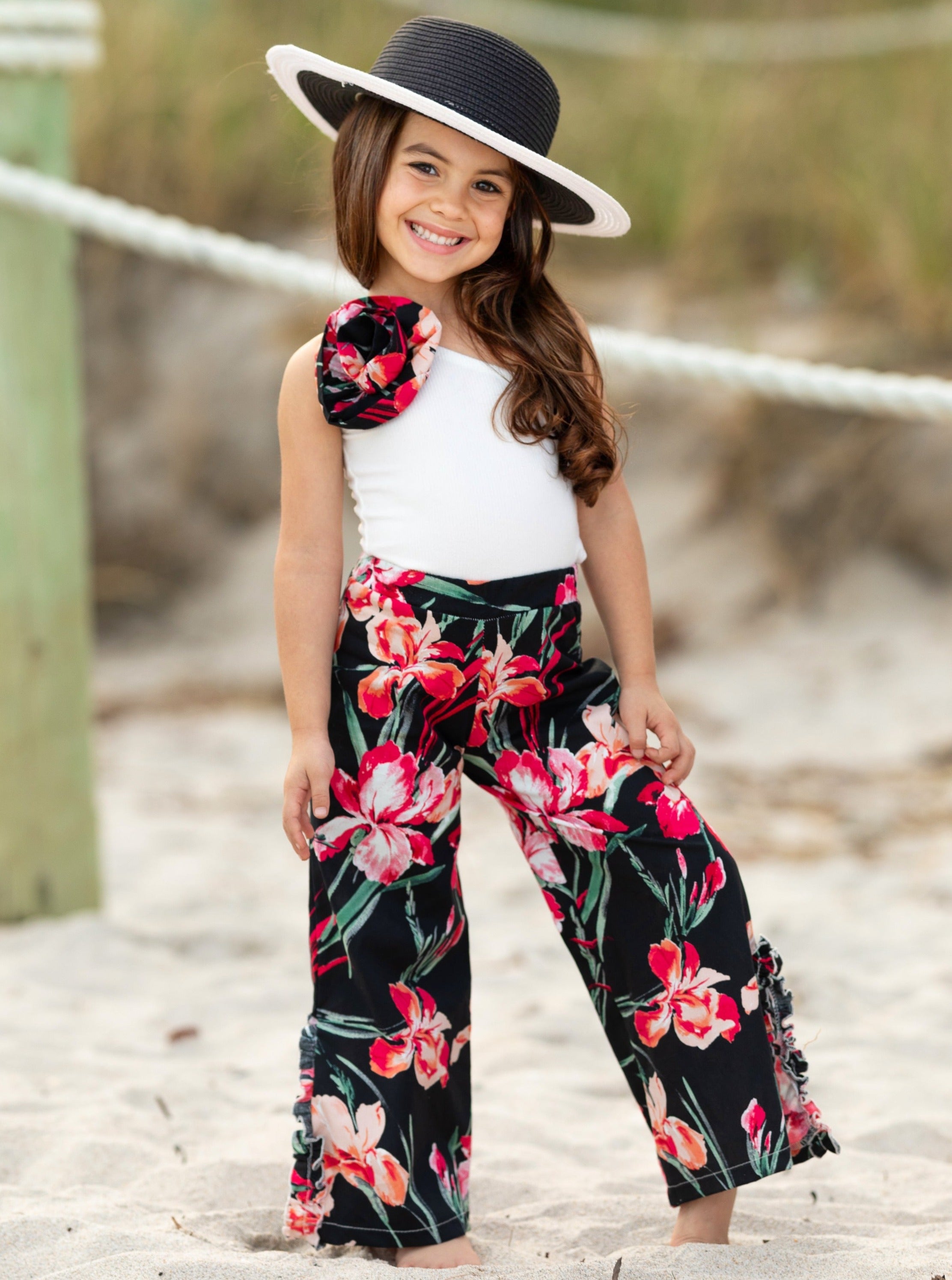 Sweet Blooms One Shoulder Floral Palazzo Pants Set – Mia Belle Girls