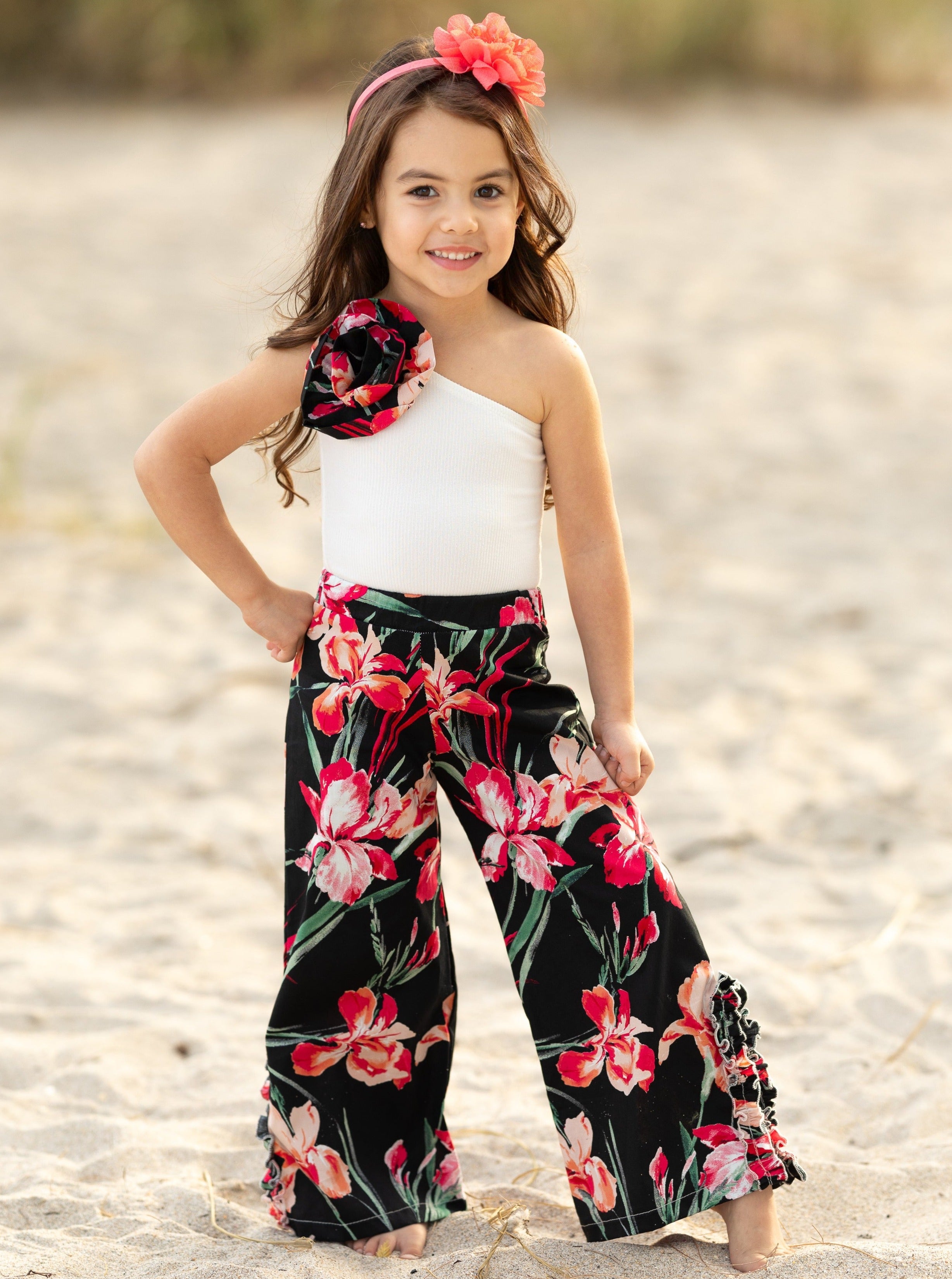 Sweet Blooms One Shoulder Floral Palazzo Pants Set – Mia Belle Girls