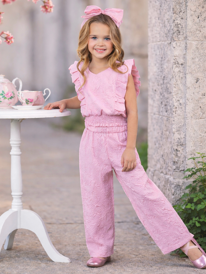 Springtime Blush Textured Top and Matching Pant Set