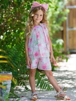 Blooming Blush Floral Chiffon Top and Short Set