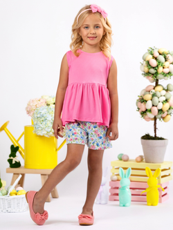 Spring Petals Pink Ribbed Top & Floral Easter Short Set