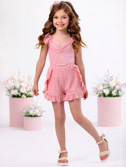 Coral Breeze Eyelet Ruffle Short Set