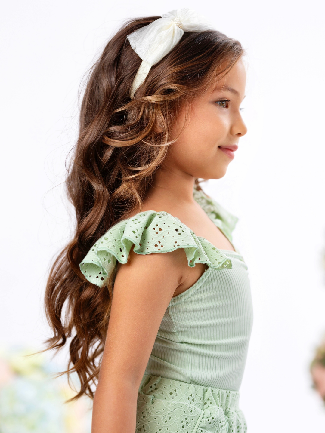 Sage Bloom Eyelet Easter Short Set