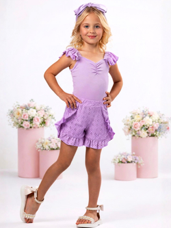 Lavender Breeze Eyelet Ruffle Short Set