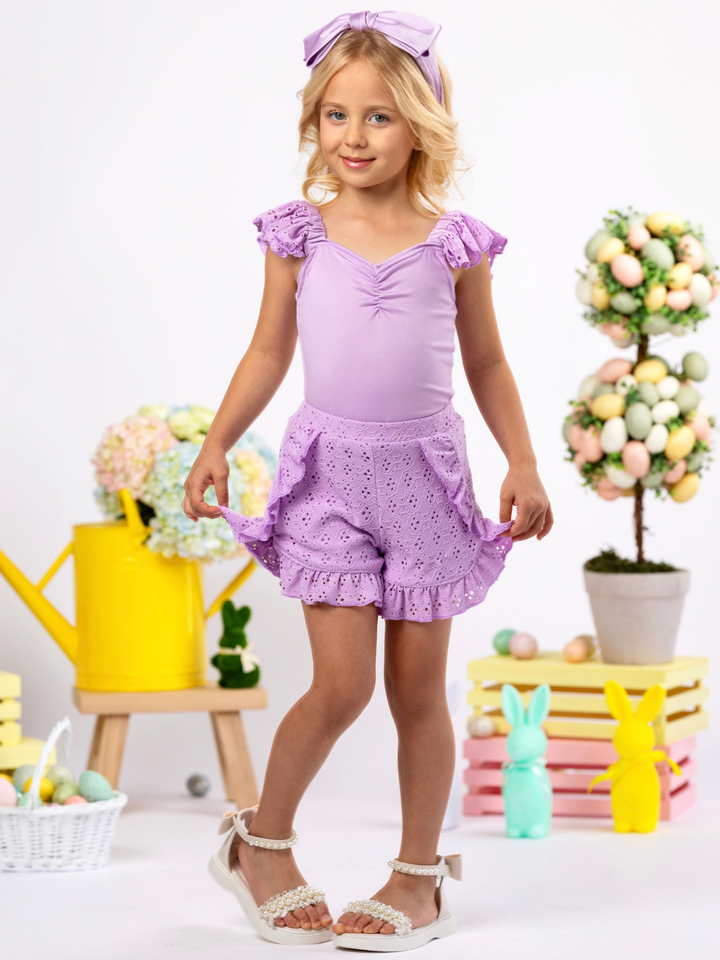 Lilac Lace Easter Top and Eyelet Short Set