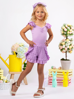 Lilac Lace Easter Top and Eyelet Short Set
