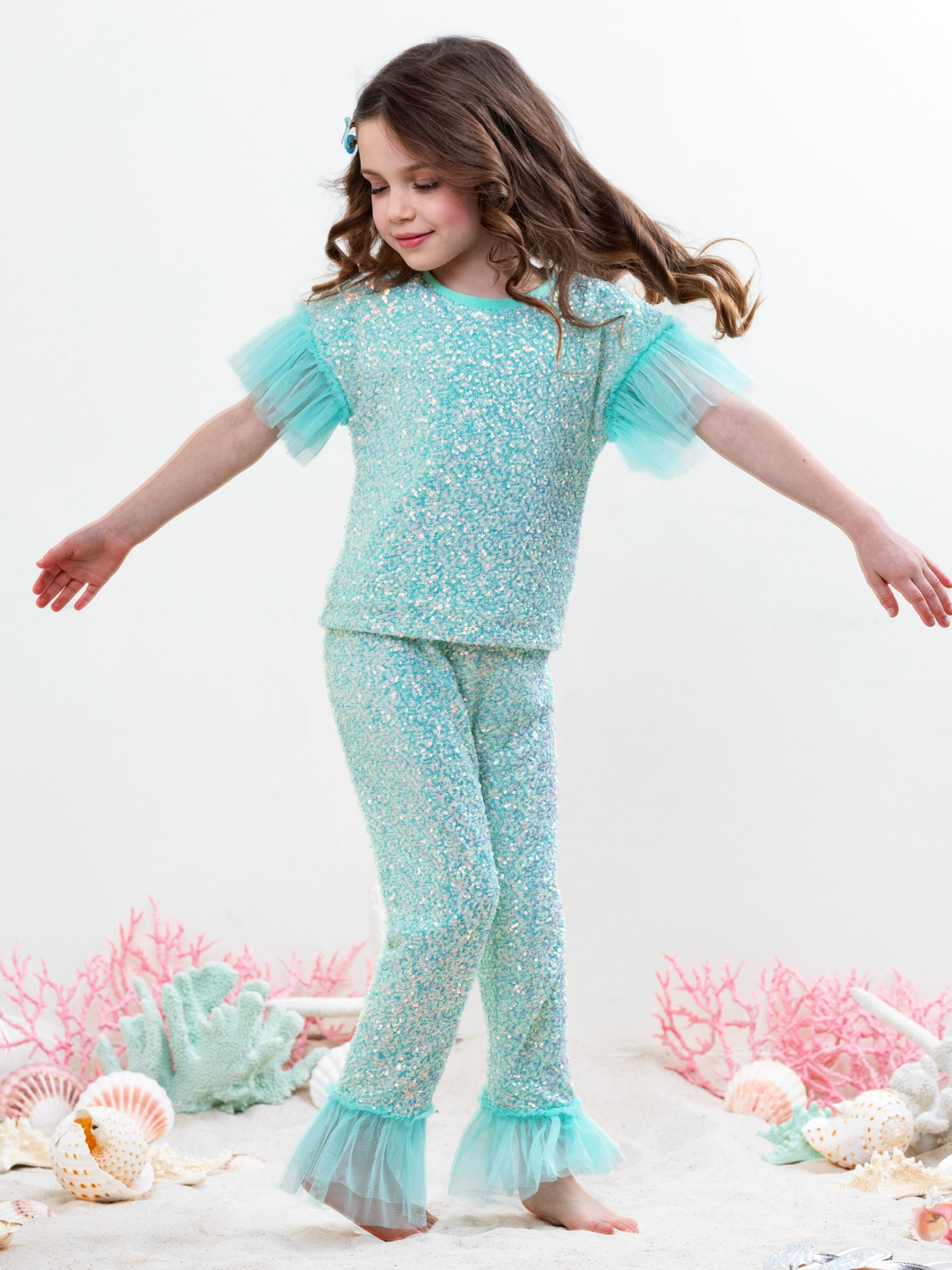 Girls party outfit with sparkle top and matching pants set