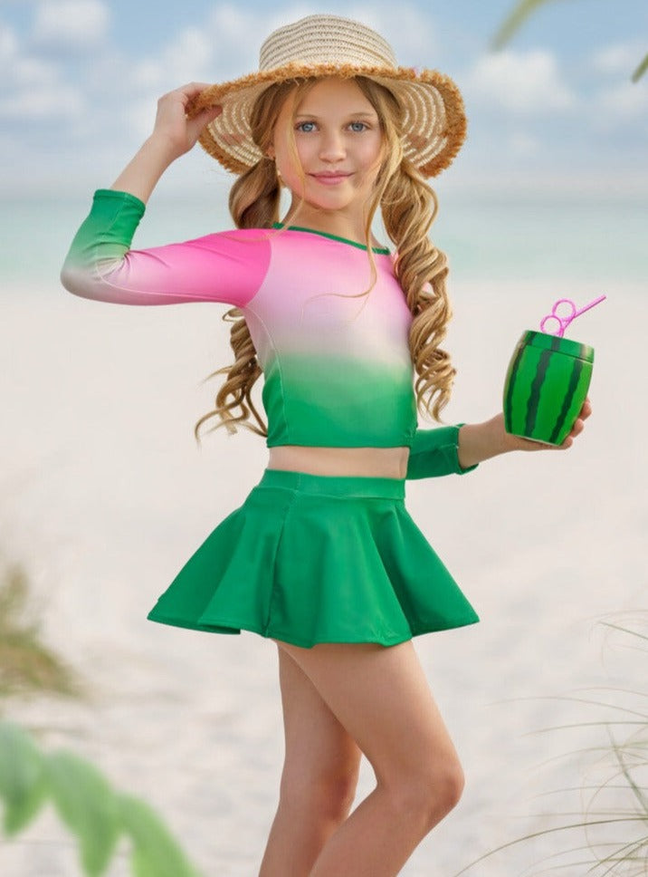 Mia Belle Girls Watermelon Two Piece Skirted Swimsuit | Resort Wear