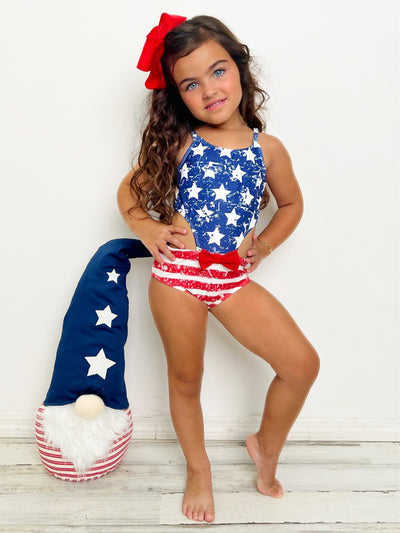 Cute Toddler Swimwear | Little Girls US Flag Open Side Piece Swimsuit
