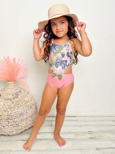 Toddler Swimwear | Girls Butterfly Camo Open Side One Piece Swimsuit