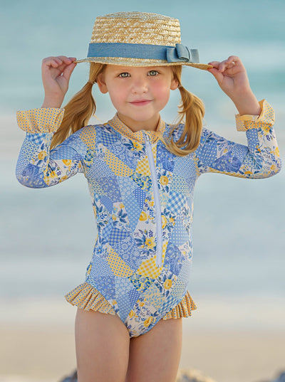 One Piece Toddler Swimsuit | Girls Mixed Patchwork One Piece Swimsuit