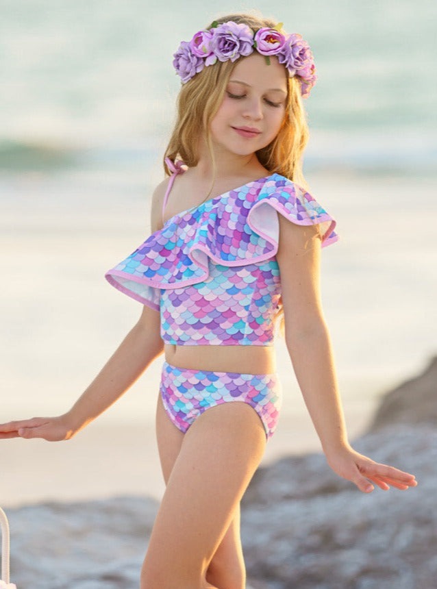 Mermaids Only One Shoulder Two Piece Swimsuit - Mia Belle Girls