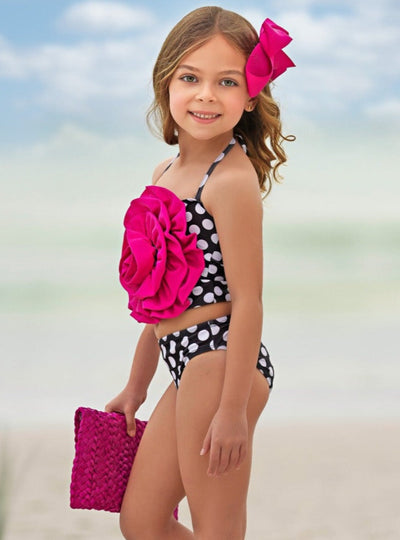 Mia Belle Girls 3D Flower Polka Dot Two Piece Swimsuit