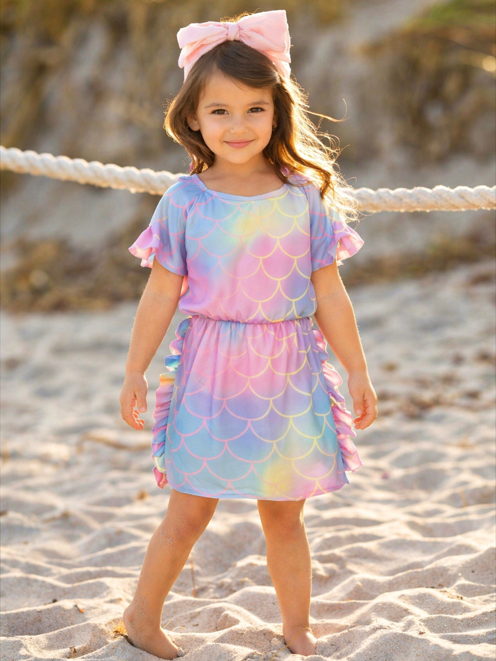 Girls pastel scallop print swim cover up dress