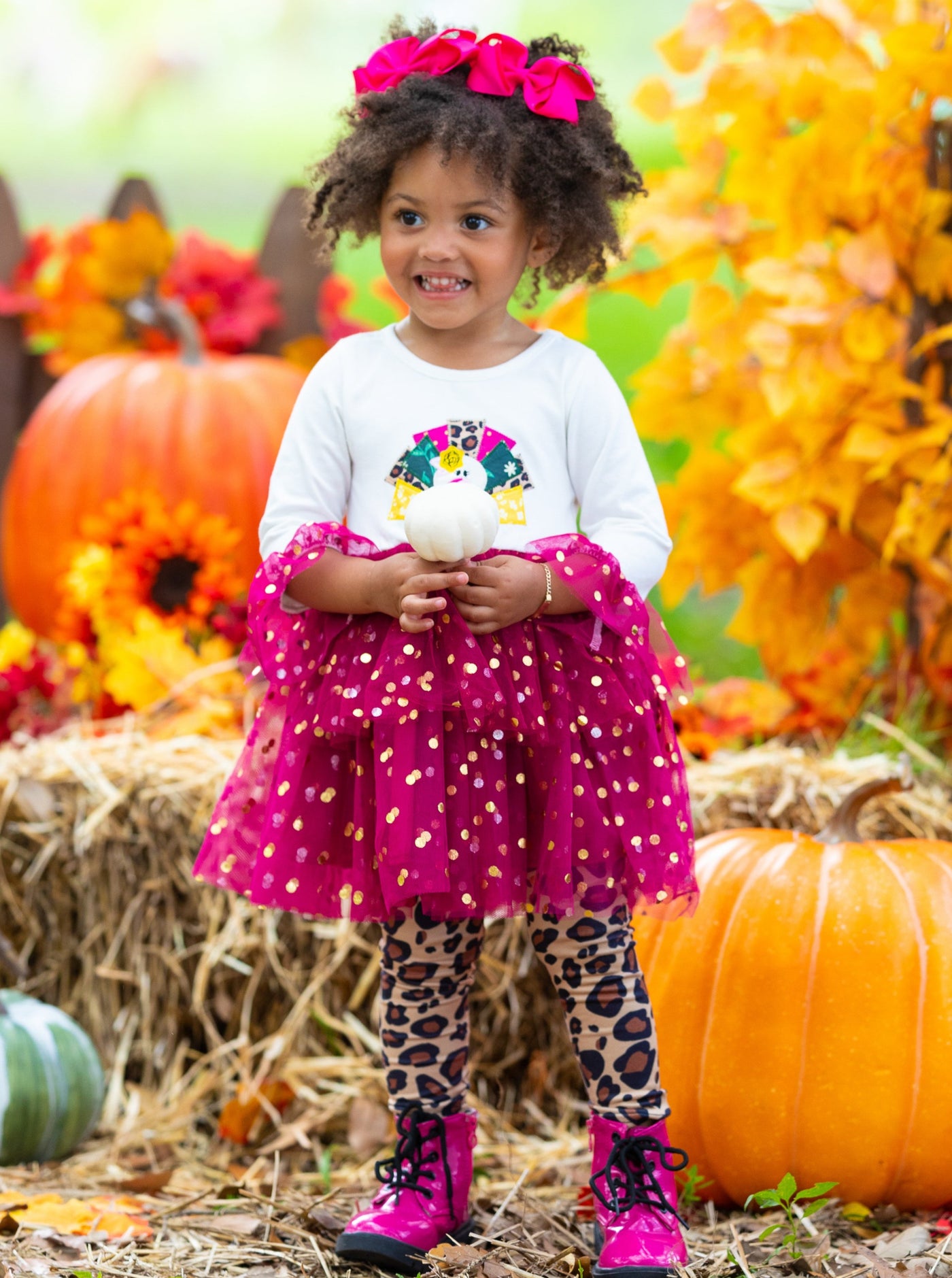 Thanksgiving Kids Clothes | Sparkle Turkey Tunic & Leopard Legging Set