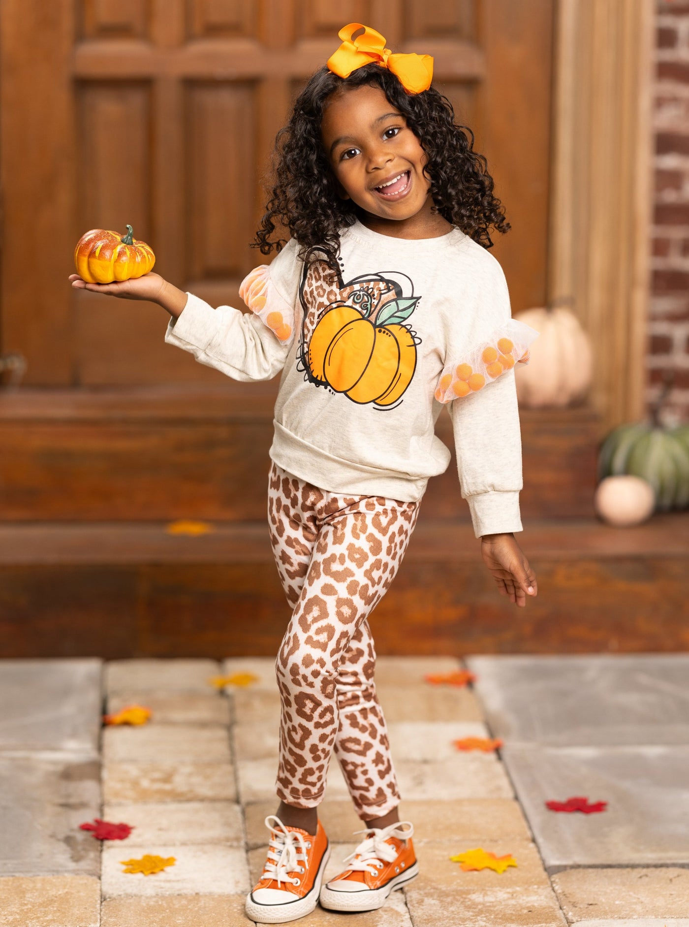 Toddler Fall Clothes | Pumpkin Pullover & Leopard Print Legging Set