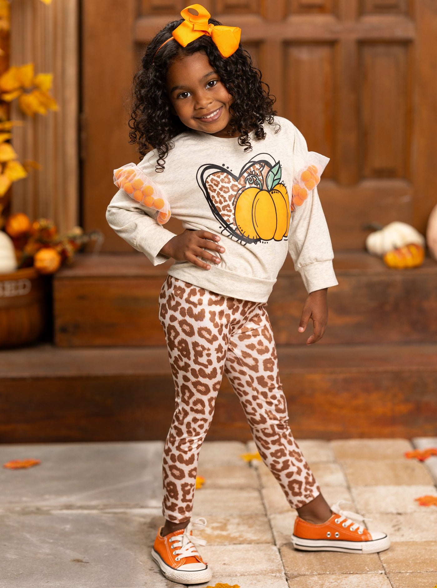 Toddler Fall Clothes | Pumpkin Pullover & Leopard Print Legging Set