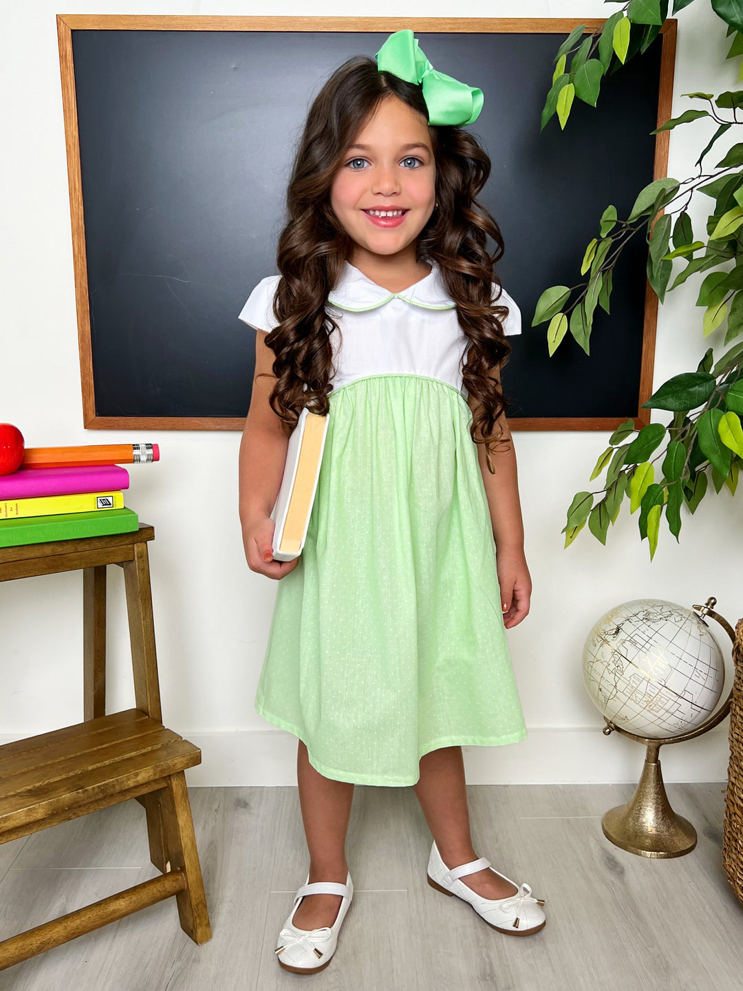 Kids Couture x Mia Belle Girls Green Polka Dot A-Line Dress Kids Couture x Mia Belle Girls Green Polka Dot A-Line Dress