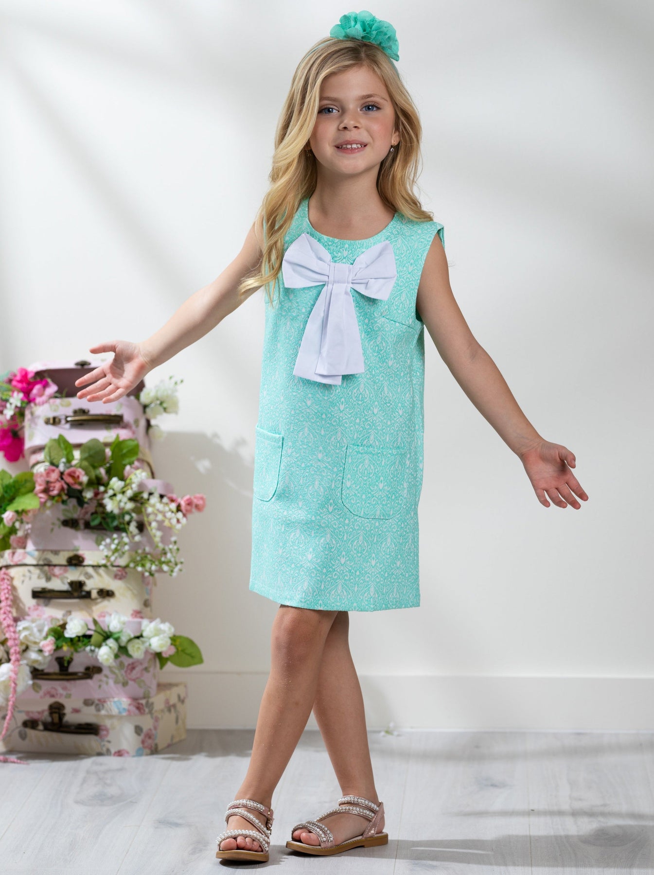 Big Bow Mint Jacquard Dress By Kids Couture Mia Belle Girls miss-behave-girls-most-popular-girls-clothing