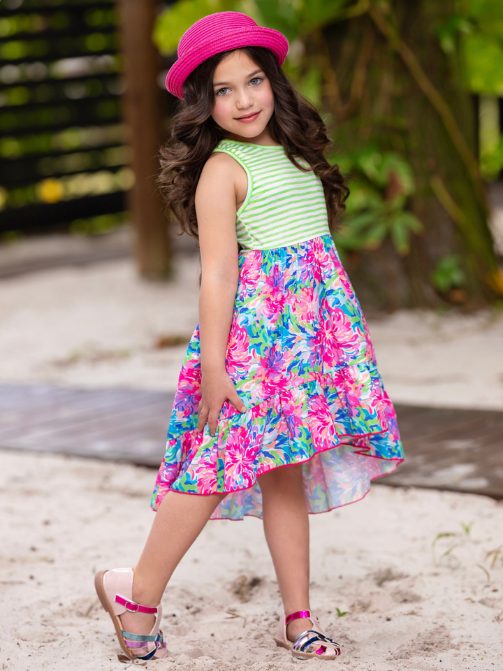 Tropical Bloom Sleeveless Hi-Lo Dress