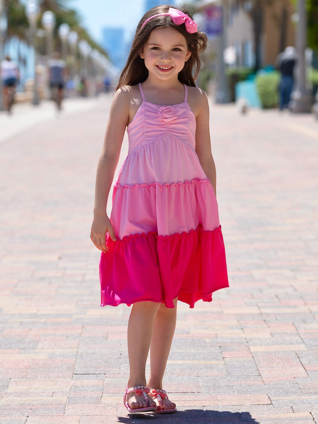 girls beach outfit pink ombre dress with flowy silhouette