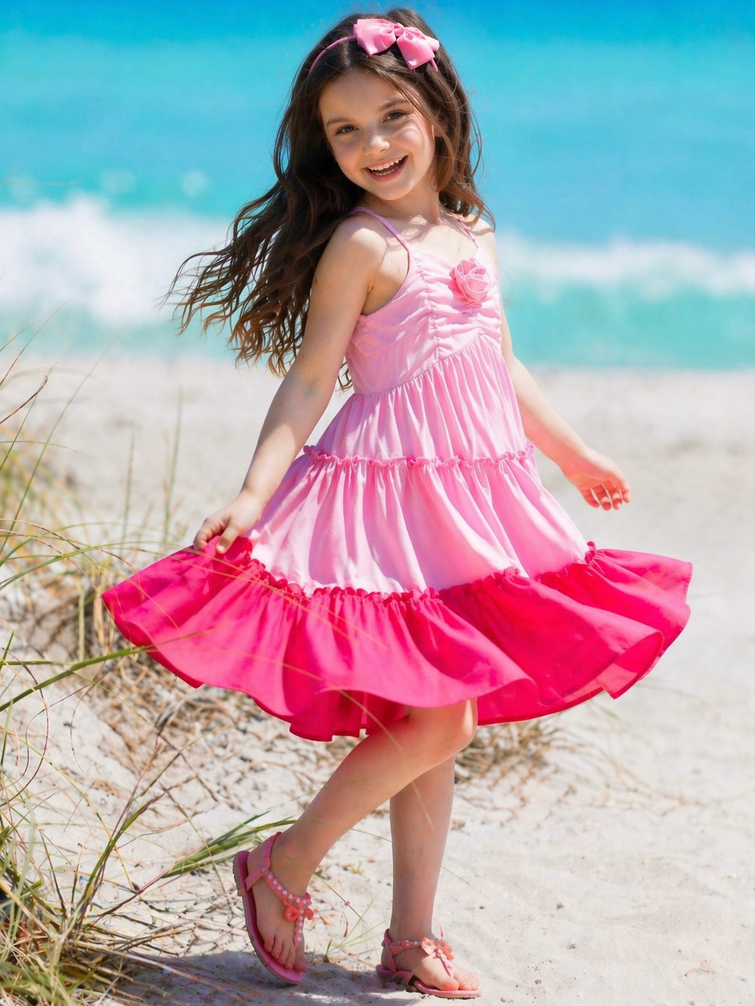 Blushing Pink Ombre Rosette Tiered Dress Mia Belle Girls