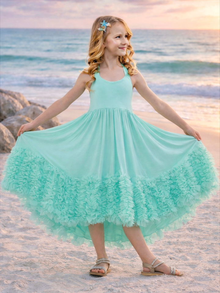 Girl wearing lightweight halter dress for beach photoshoot