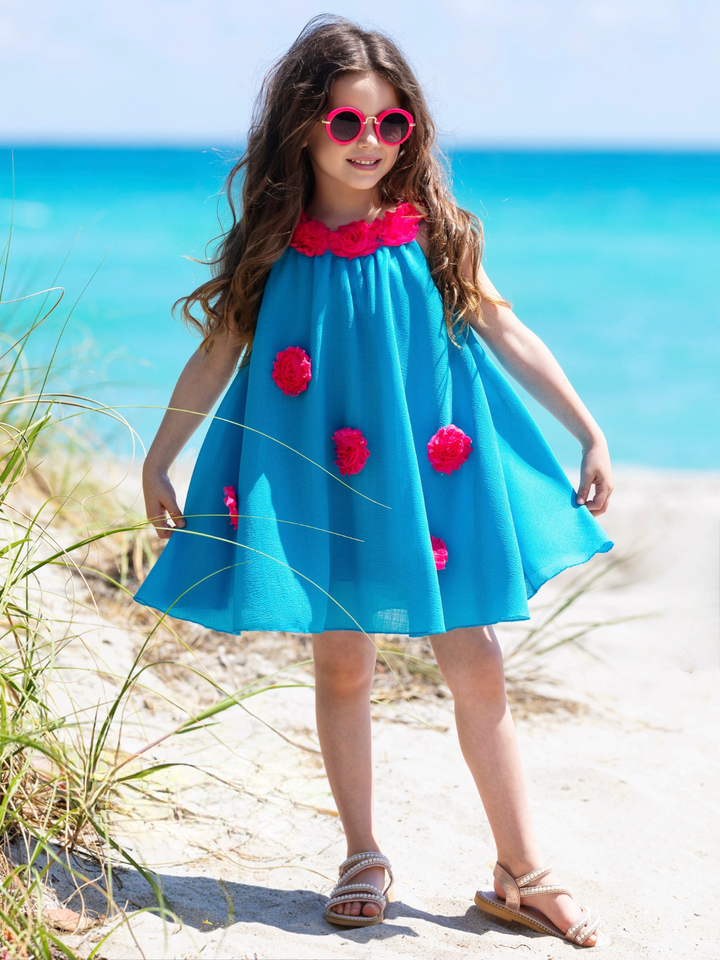 girls trendy summer dress teal floral detail