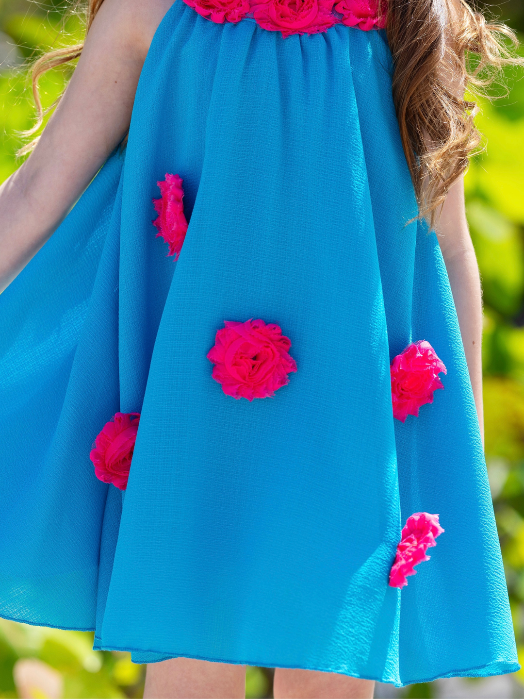 girls beach outfit teal dress with appliqué flowers