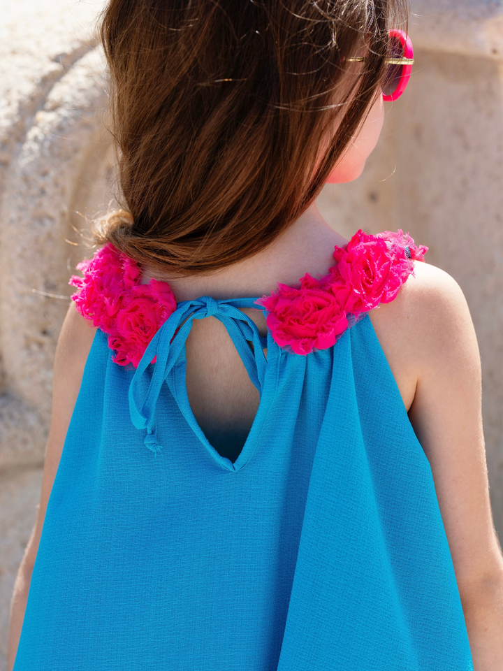 stylish girls summer dress floral appliqué design