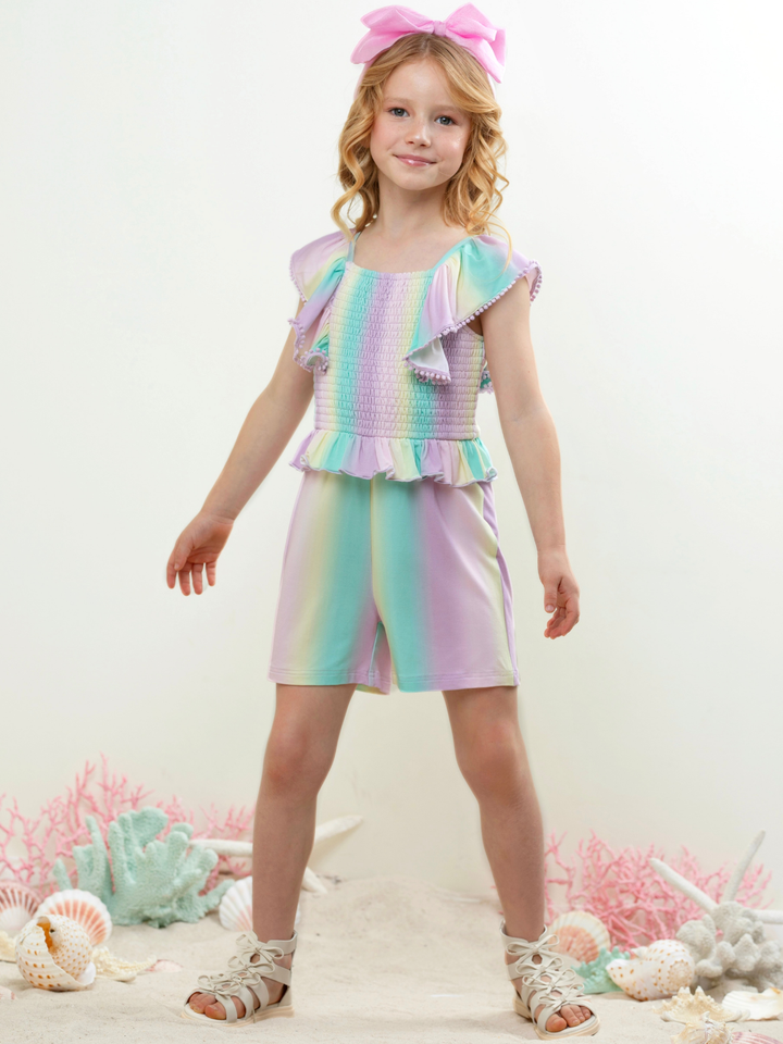 girls pastel rainbow vacation romper
