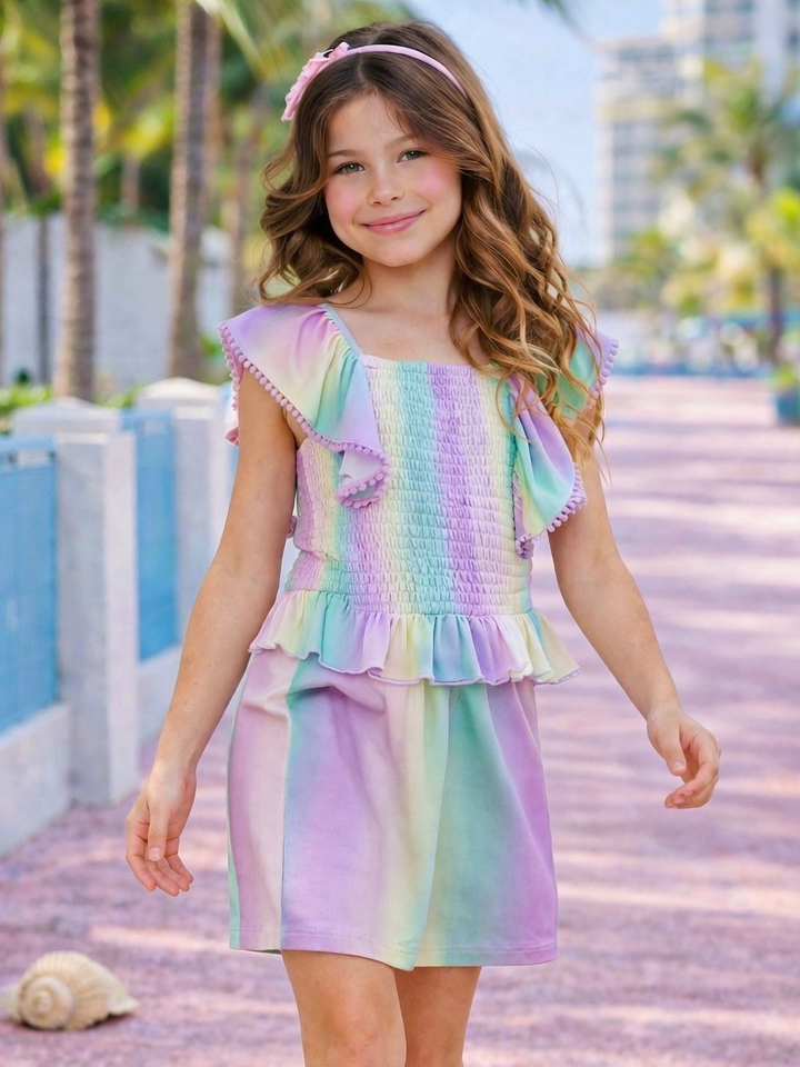 girls pastel rainbow vacation romper