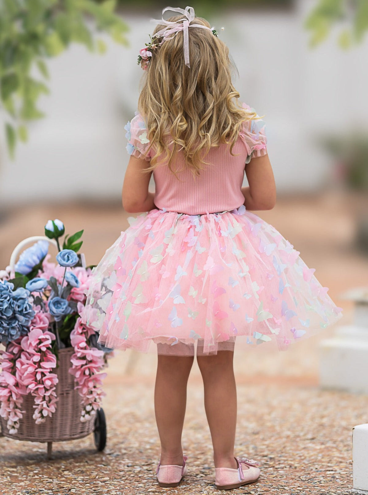 Mia Belle Girls Butterfly Tulle Skirt Set | Girls Spring Outfits