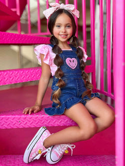 SmileyWorld Happy Heart Top and Denim Overall Set