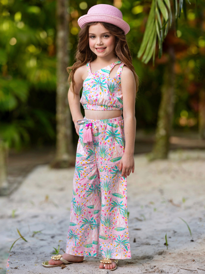 Tropical Paradise One-Shoulder Top and Palazzo Pants Set