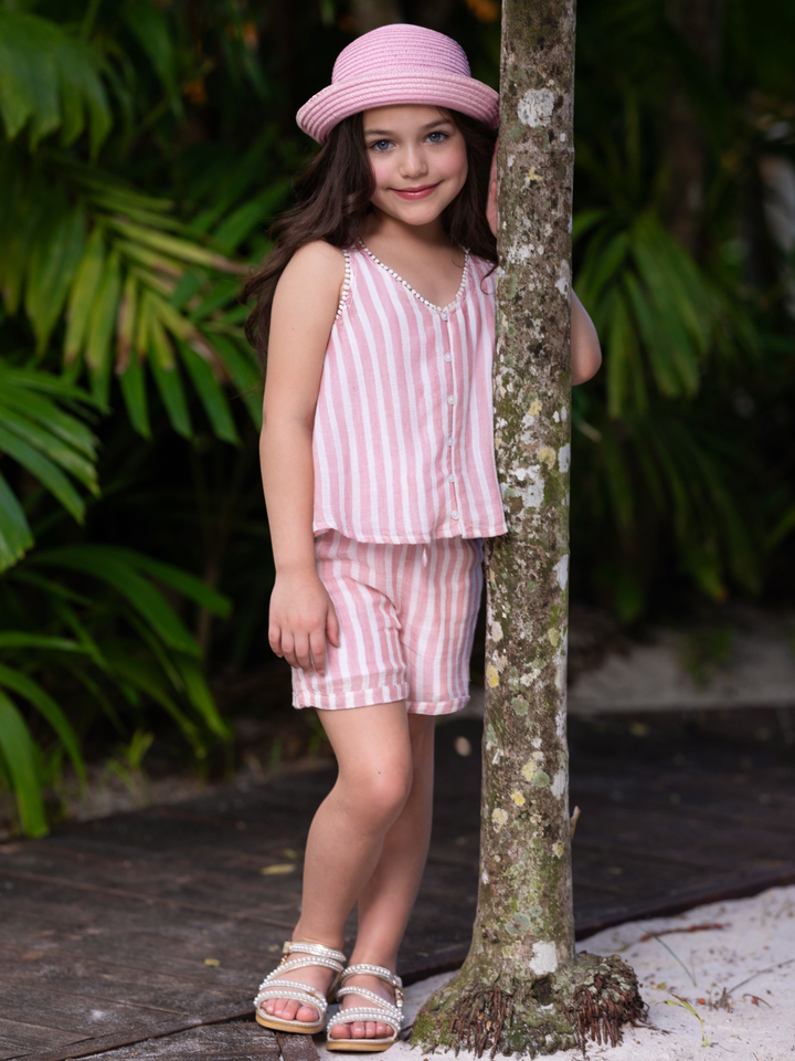 Sandy Stripes Cotton Sleeveless Top and Short Set
