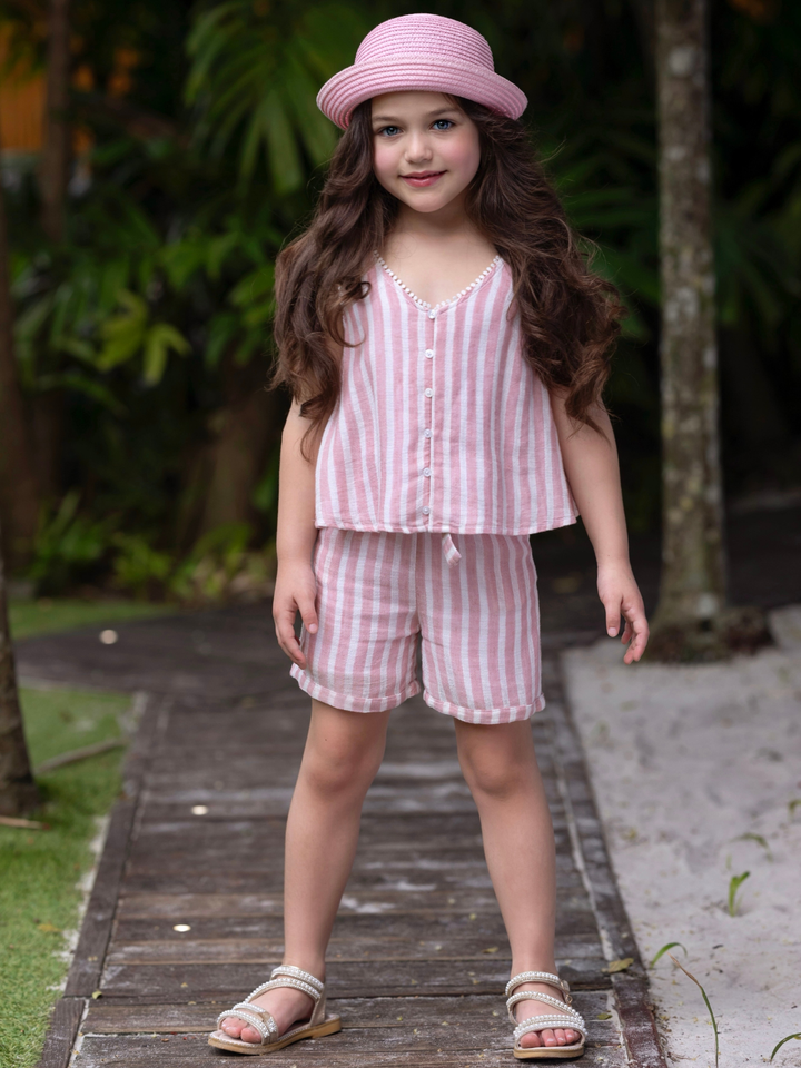 Sandy Stripes Cotton Sleeveless Top and Short Set