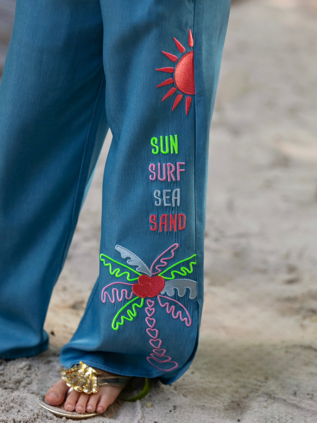 Sun Glow One-Shoulder Top & Embroidered Pant Set