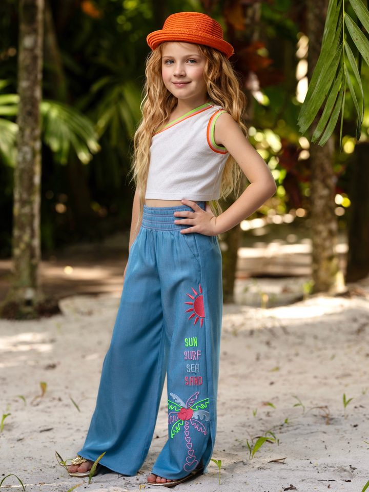 Sun Glow One-Shoulder Top & Embroidered Pant Set
