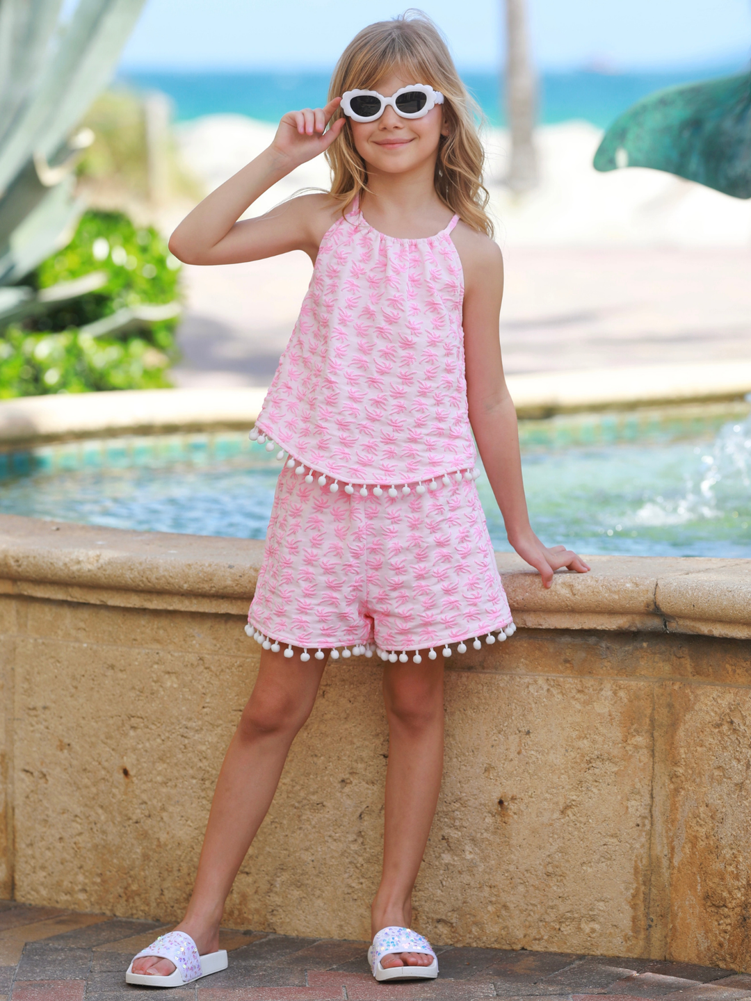 girls everyday summer outfit tank and shorts pink set
